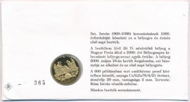 2000. "Ezeréves Magyarország / Szent István" aranyozott alpakka emlékérem borítékban, első...