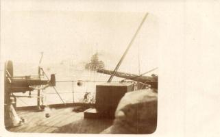 Habsburg-osztályú osztrák-magyar pre-dreadnought csatahajók, hátsó fedélzet üteggel / Habsburg class Austro-Hungarian Navy battleships, quarter deck, photo