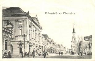 Losonc, Lucenec; Kubinyi tér, városháza, Hochfelder üzlete, Redlinger Ignác kiadása (képeslapfüzetből) / square, city hall, shops (from postcard booklet) (EB)