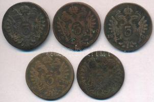 Vegyes: 1800S 3kr Cu "I. Ferenc" + 1800B 3kr Cu "I. Ferenc" + 1800C 3kr Cu "...