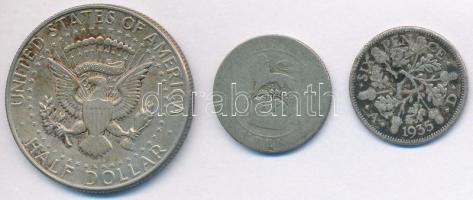 Vegyes: Amerikai Egyesült Államok 1967. 1/2$ Ag "Kennedy" + Nagy-Britannia 1922. 6p Ag + 1...