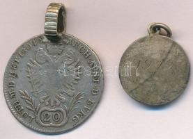 1804E 20kr Ag "II. Ferenc" hegesztett füllel + 1910. "I / 1910 V. 3." jelzetlen ...