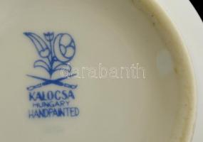 Kalocsai porcelán teás csésze, csészealjjal, kézzel festett, jelzett, hibátlan, d: 10 és 15 cm