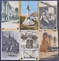 28 db RÉGI történelmi magyar városképes lap egyberagasztva, bevonulásos lapok "vissza" pec...