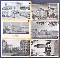 28 db RÉGI történelmi magyar városképes lap egyberagasztva, bevonulásos lapok "vissza" pec...