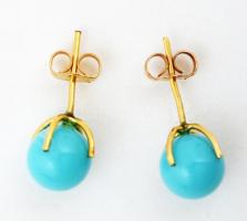 Türkiz köves fülbevaló pár, jelzett, h: 2 cm