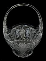 Ólomkristály nagy kosár, csiszolt, apró csorbával, m:23 cm 24×17 cm