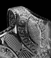 Ólomkristály nagy kosár, csiszolt, apró csorbával, m:23 cm 24×17 cm