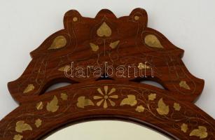 Galambos falitükör, intarziás fa keretben, több helyen repedt, 56×37 cm