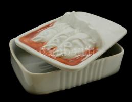 Lubloy humoros halkonzerves doboz, kézzel festett, kopott, jelzett, 7×11 cm