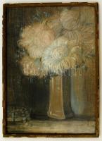 Kobza Zahn Ilus (?-?): Virágcsendélet. Pasztell, papír, sérült üvegezett keretben, 40×26 cm