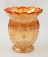 VEB váza, anyagában színezett, formába fújt, jelzett, kopott, m:15 cm