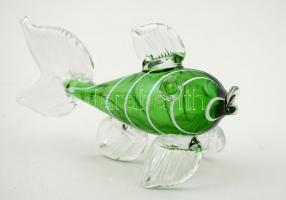 Üveg hal, anyagában színezett, szájánál apró hibával, h: 16 cm, m: 10 cm