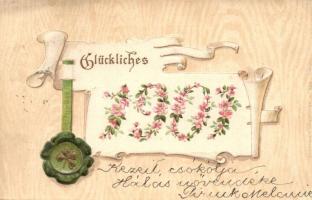 New Year greeting card, floral golden decorated Emb. Schmidt Edgar, Erika Nr. 586. litho (EK)