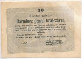 1849. 30kr Kossuth bankó csillagos sorszám (?), vágáshibás T:III részben restaurált Adamo G103