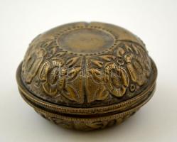 Réz etrog tartó, héber felirattal, préselt, d:8 cm, m:4 cm