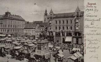 Zagreb, Jelacicev trg / square, market, storage, shops (EK)