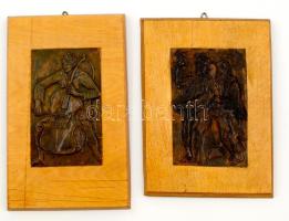 Ádor jelzéssel: 2 db plakett, vörösréz fa alapon, 16x10  és 18x10 cm