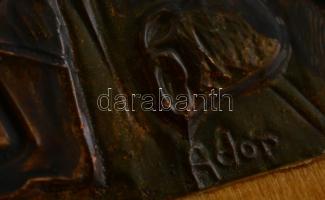 Ádor jelzéssel: 2 db plakett, vörösréz fa alapon, 16x10  és 18x10 cm