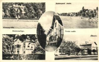 Balatonaliga, Konecsny-villa, Kuti villa, Terézia szálló, part részlet, vasútállomás (fa)