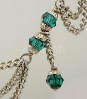 Ezüst(Ag) bokalánc gyöngy díszítéssel, jelzés nélkül, h: 25 cm, bruttó: 13,6 g