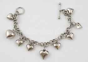 Ezüst(Ag) szív függős karkötő, jelzett, h: 19,5 cm, nettó: 20,1 g