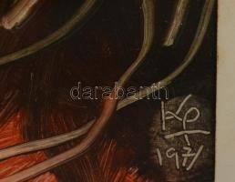 Kövesárki Ferenc (?-): Keresztút. Tempera, papír, jelzett, üvegezett keretben, 38×27 cm