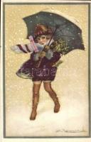 Girl with umbrella, snow s: Bompard (EK)