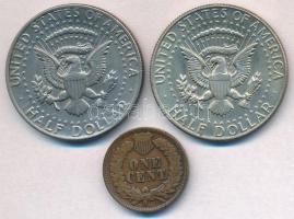 Amerikai Egyesült Államok 1902. 1c Br "Indián" + 1966. 1/2$ Ag "Kennedy" + 1974....
