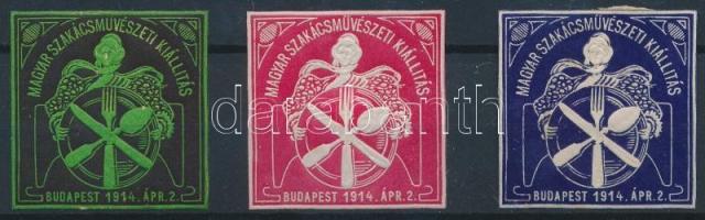 1914 Magyar Szakácsművészeti Kiállítás 3 klf dombornyomású levélzáró (R)