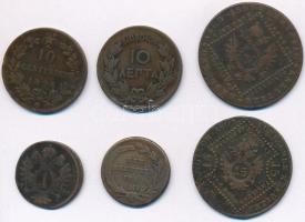 6db-os vegyes külföldi pénzérme tétel, közte Görögország 1869BB 10l Cu "I. György", Ausztr...