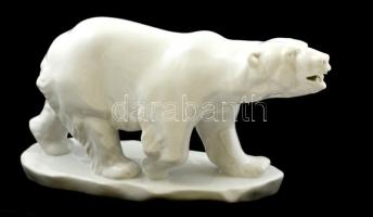 Herendi Maugsch jegesmedve, fehér mázas, jelzett, fülén kopás nyomok, 22×41 cm