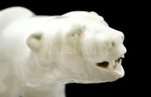 Herendi Maugsch jegesmedve, fehér mázas, jelzett, fülén kopás nyomok, 22×41 cm