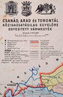 1941 Csanád, Arad és Torontál k. e. e. vármegyék térképe, 1:335000, Kókai Lajos, 23×31 cm