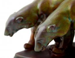 Zsolnay eozin mázas jegesmedve pár, jelzett (körpecsét), restaurált, formaszám: 8405, m:10 cm, h:18 ...