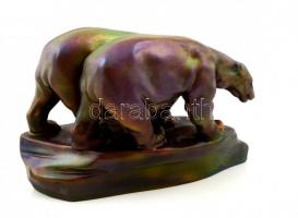 Zsolnay eozin mázas jegesmedve pár, jelzett (körpecsét), restaurált, formaszám: 8405, m:10 cm, h:18 ...