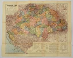 cca 1920-1930 Nagy-Magyarország térképe, a hajtások mentén szakadásokkal, 60×72 cm