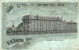 Nagyvárad, Oradea; Kis hídfő, ezüstös díszítéssel, Lang József kiadása, Pick Testvérek / bridge, metallic decorated floral Art Nouveau litho (b)