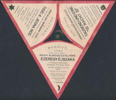 1921 Rózsahegy-Rybárpole, meghívó a fonógyári dolgozók "Ezeregyéjszaka" álarcosbáljára, magyar, német és szlovák nyelven /  1921 Ružomberok-Rybárpole, invitation card to the "One Thousand and One Nights" masquerade ball of the workers of the Cotton Mill, in German, Hungarian and Slovak