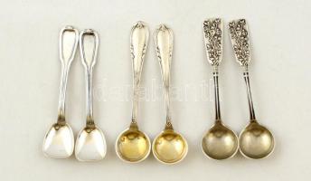 Három pár ezüst (Ag.) fűszeres kis kanál, jelzett, együtt nettó:42 g