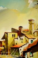 Fassel L'ousa Ferenc (1915-2009): Mediterrán város részlet. Olaj, farost jelzett, keretben, 50×...