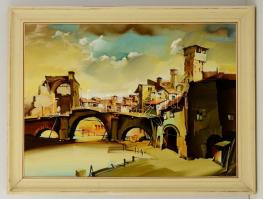 Fassel L'ousa Ferenc (1915-2009): Mediterrán város részlet. Olaj, farost jelzett, keretben, 50×...