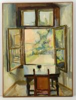 Rozsda Endre (1913-1999): Kilátás az ablakból. Olaj, vászon, jelzés nélkül, 60×80 cm