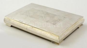 Ezüst (Ag.) art deco kártyadoboz, jelzett, mesterjeggyel, fa betéttel, 19×12 cm, nettó: 429 g
