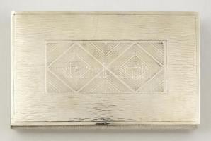 Ezüst (Ag.) art deco kártyadoboz, jelzett, mesterjeggyel, fa betéttel, 19×12 cm, nettó: 429 g
