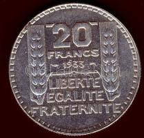 Franciaország 1933. 20Fr Ag "Marianne" T:2+