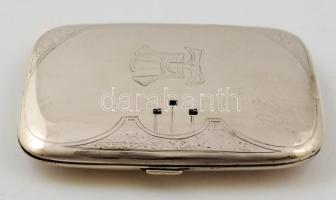 Ezüst (Ag.) monogramos cigarettatárca, hiányzó kövekkel, jelzett, 8×7 cm, nettó:76 g