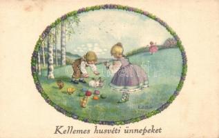 Kellemes húsvéti ünnepeket! / Easter greeting card, rabbits, children, Erika Nr. 2040. s: Pauli Ebner (EK)
