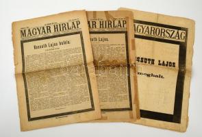 1894 Kossuth Lajos haláláról tudósító három napilap rendkívüli szám. Egyik megviselt állapotban