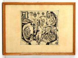 Würtz Ádám (1927-1994): 55 év. Rézkarc, papír, jelzett, üvegezett keretben, 26×33 cm